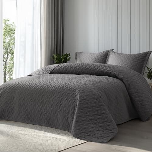 Bedsure Queen Size Basket Weave Quilt - Soft Grey Seasonal Bedding Set