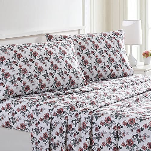 Modern Threads 4-Piece Deep Pocket Bedding Deep Pocket Mattress Up to 16 Inch Rose Bloom Full Size