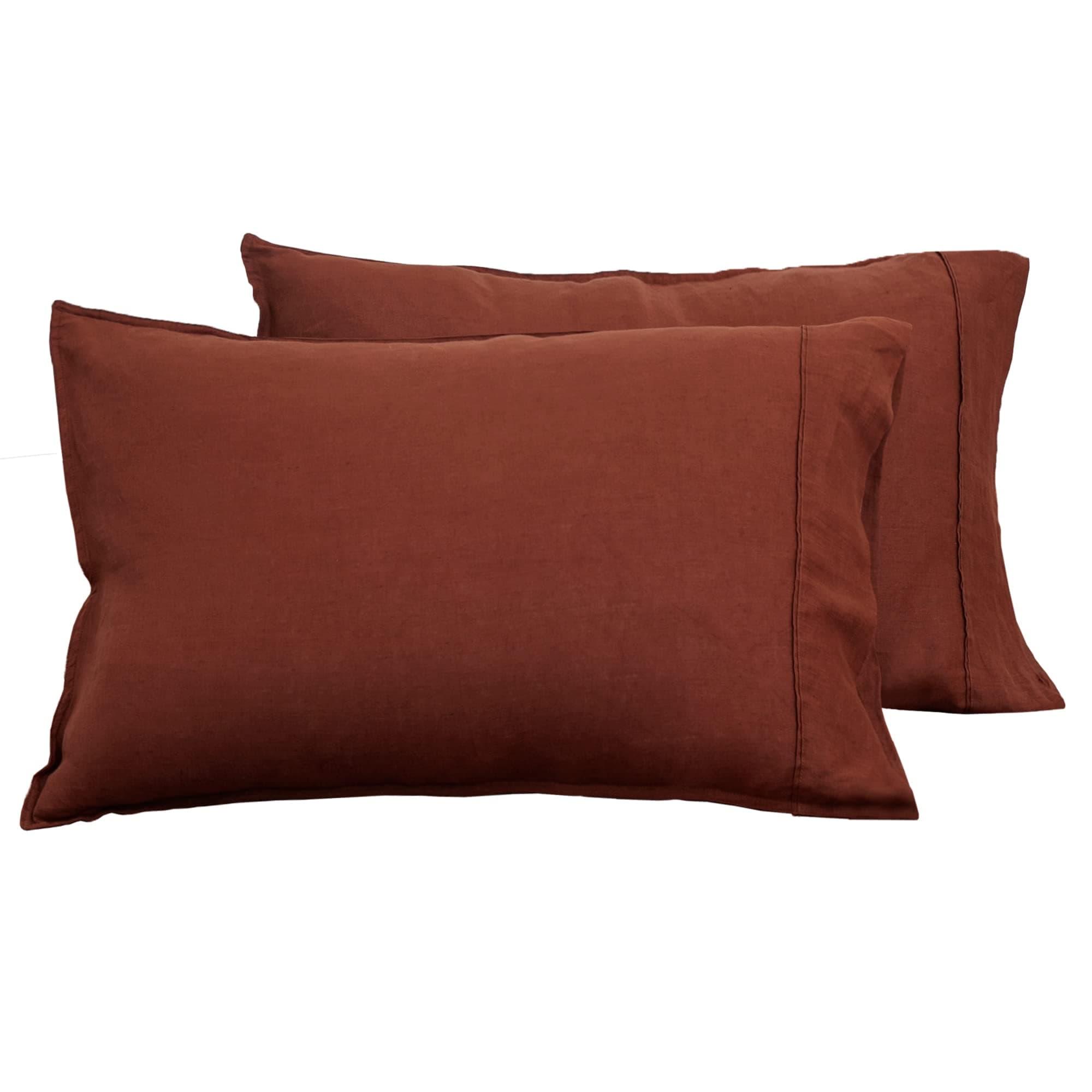 S VICTORY SYMBOL Pure Linen Pillowcases Set of 2 Red, 100% French Natural Flax Burgundy Cases, Queen Size Covers