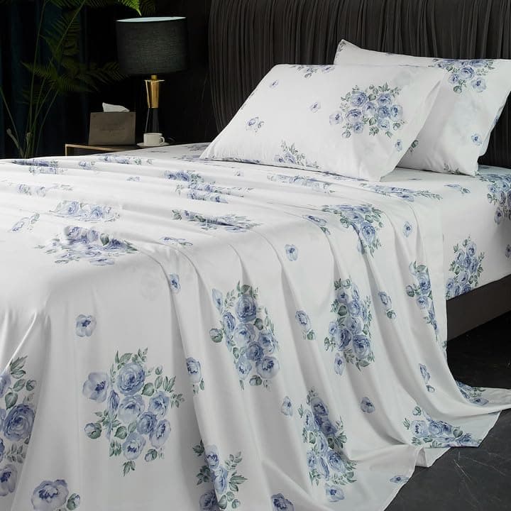 HYPREST Leaf Floral Deep Pocket Bed Sheets, 1800 Thread Count, Oeko-Tex Certified