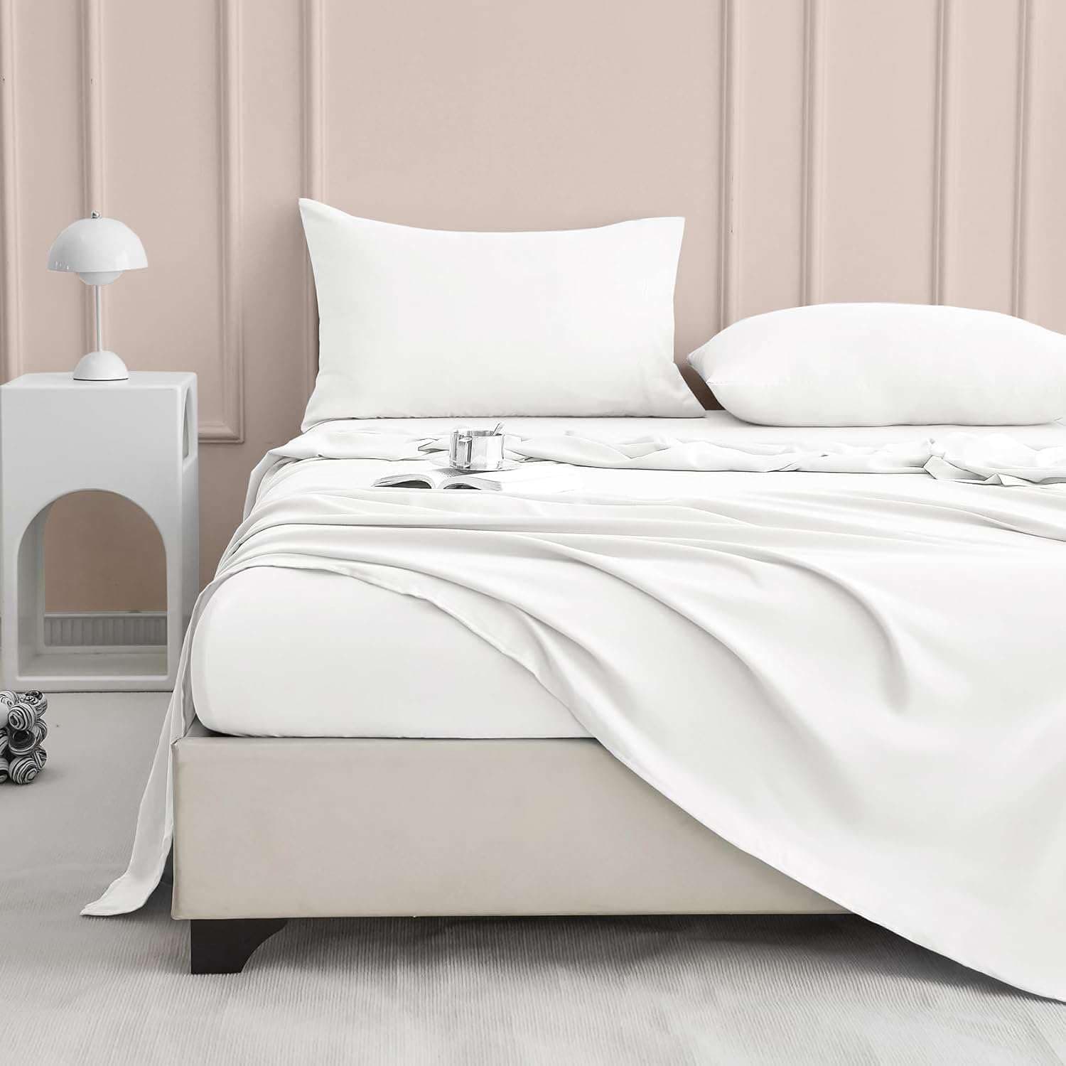 100% Egyptian Cotton 16inch Deep Pocket Queen Sheet Set, White