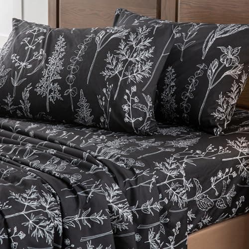 HYPREST Leaf Floral Deep Pocket Bed Sheets, 1800 Thread Count, Oeko-Tex Certified