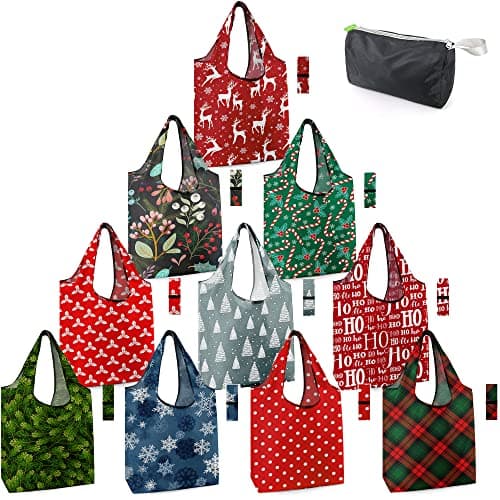 BeeGreen Foldable 50LBS Extra Large Reusable Grocery & Shopping Bags (10 Pack, Colorful)