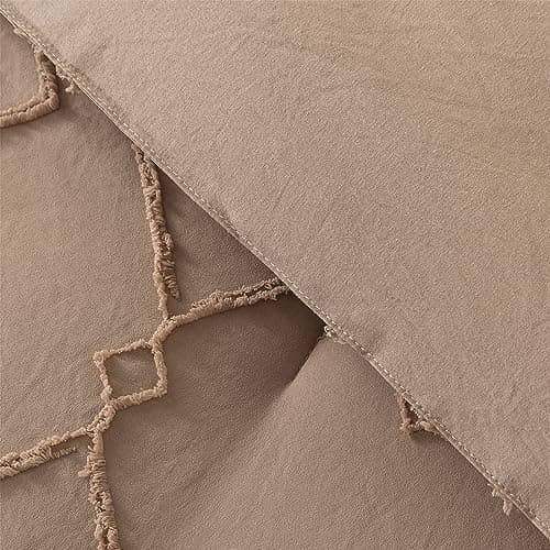 Andency Queen Boho Tufted Comforter Set, Khaki (90x90In Comforter & 2 Pillowcases)