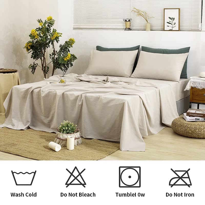 TUMEI 100% Natural Linen King Size Sheets Set - Soft & Durable 4PC Bedding