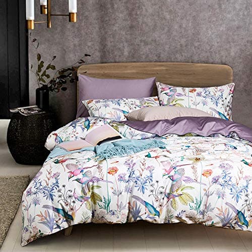 VM VOGUEMARKET Gold Green Flower Percale cotton Duvet Cover with Zipper Closure