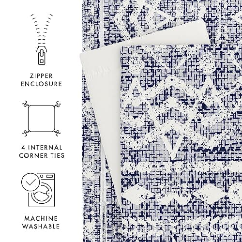 Navy Linen Duvet Cover Queen Set - Hotel-Like Comfort and Softness, Exquisite Prints, Solid Colors, Dreamy Bedroom