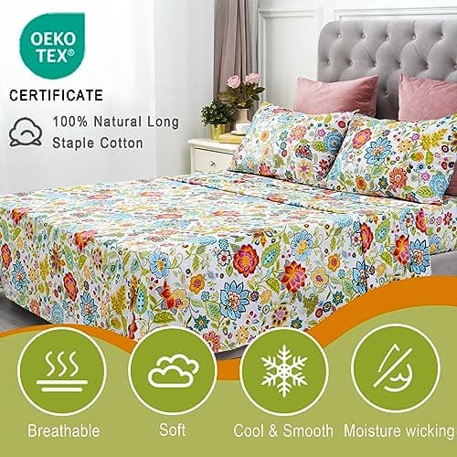 BedListes Floral 100% Egyptian Cotton Cooling Sheets - 800 Thread Count Queen (16 Deep Pocket)
