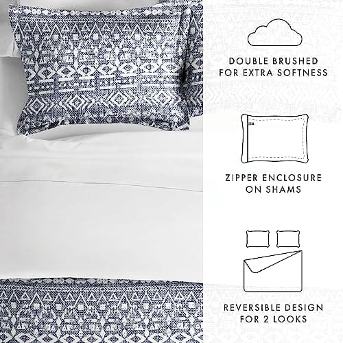 Navy Linen Duvet Cover Queen Set - Hotel-Like Comfort and Softness, Exquisite Prints, Solid Colors, Dreamy Bedroom