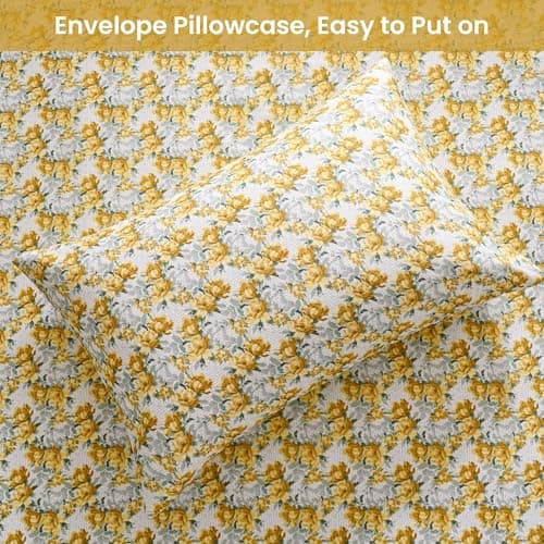 Soft Microfiber Floral Sheet Set - Yellow & Green Flowers, 4-Piece Summer Cooling Bedding
