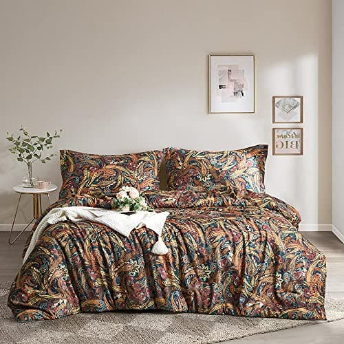 Ikawaapurry Queen Size Farmhouse Boho Comforter Set with Flowers Plants 3 Pcs Comforter 2 Pillow Shams