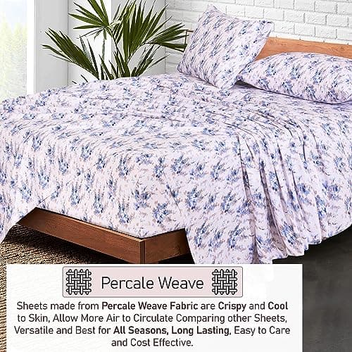 RUVANTI Queen Deep Pocket 4PC Cotton Percale Bed Linen Set