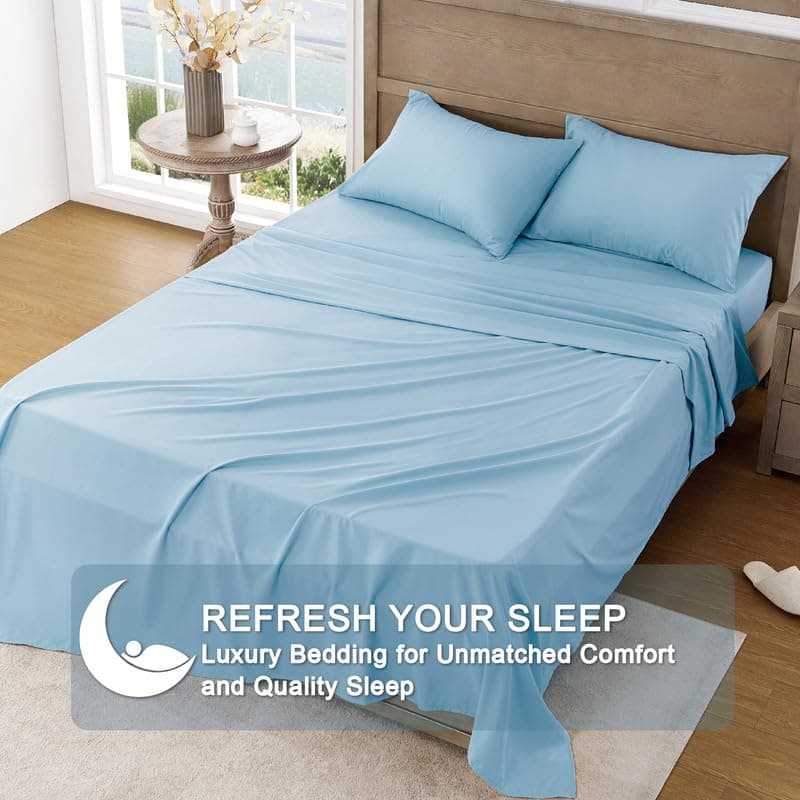 Ultra Soft Brushed Microfiber King Sheet Set - Cooling & Breathable - 4 Pieces (Light Blue)