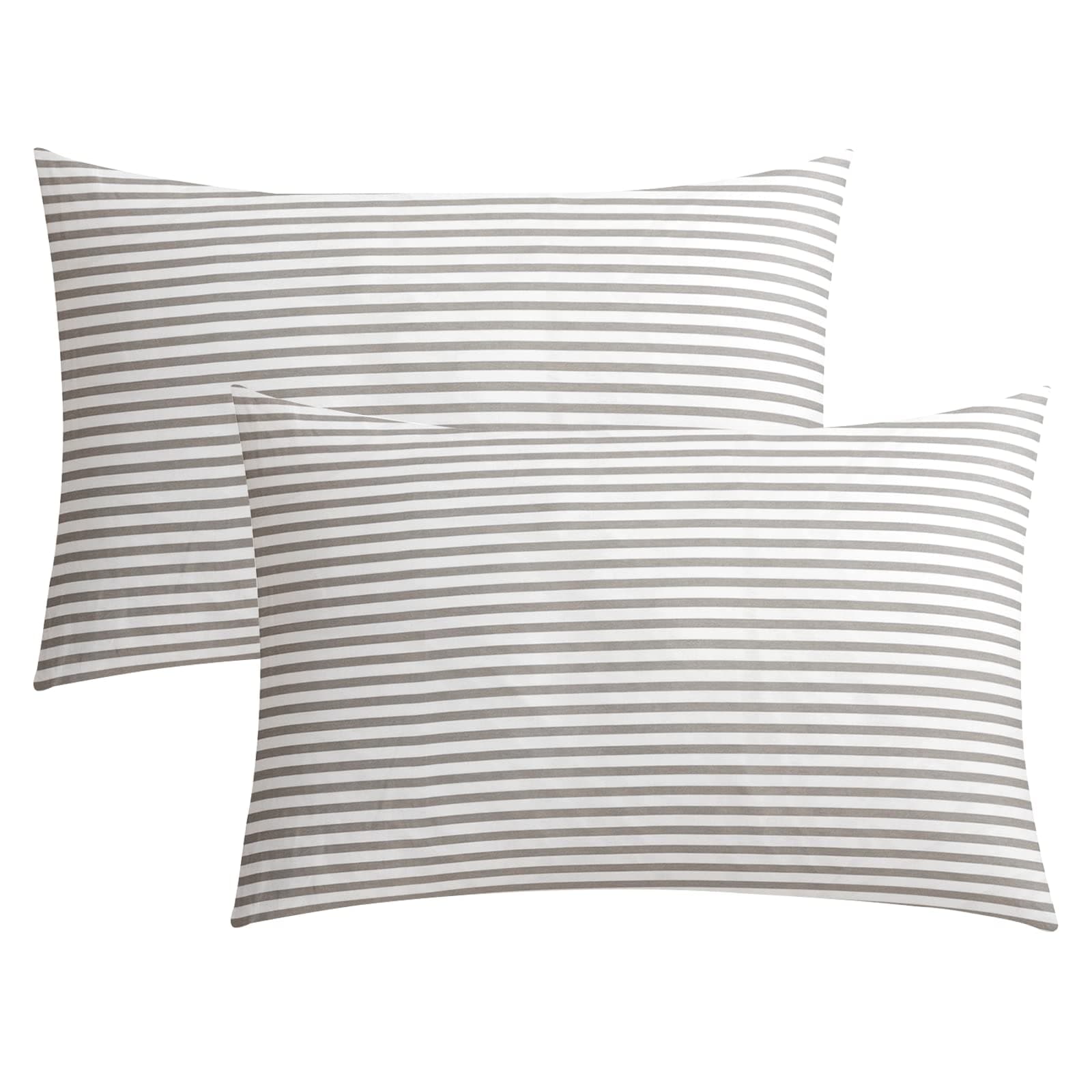 JELLYMONI 100% Natural Cotton Striped Pillowcases Set, 2 Pack White and Grey Stripes Printed Covers