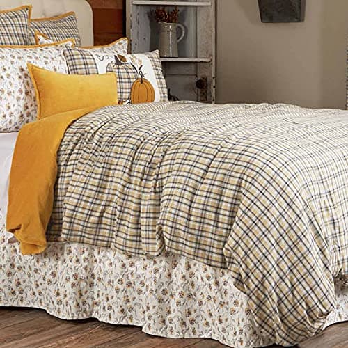 Cozy Mustard Plaid Queen Duvet Cover, Autumn Bedding, 92" x 92"