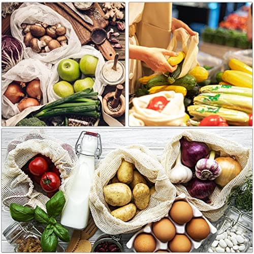 KerKoor Reusable Cotton Mesh Produce Shopping Bags, Eco-Friendly & Washable