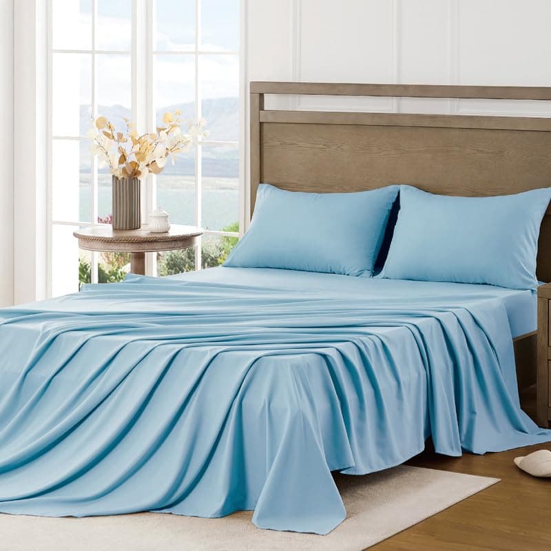 Ultra Soft Brushed Microfiber King Sheet Set - Cooling & Breathable - 4 Pieces (Light Blue)