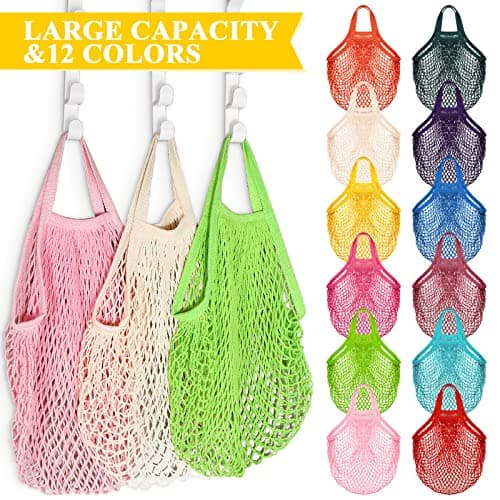 Shappy 12 Pack Large Reusable Mesh Groceries Bag Cotton Tote