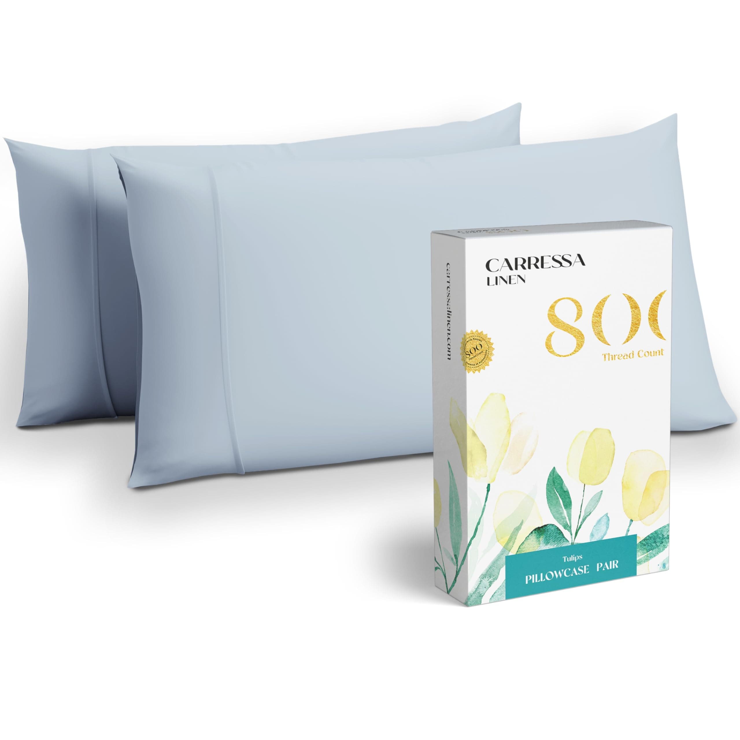 800 Thread Count Luxury Egyptian Cotton King Size Pillow Cases Set of 2 in Sky Blue