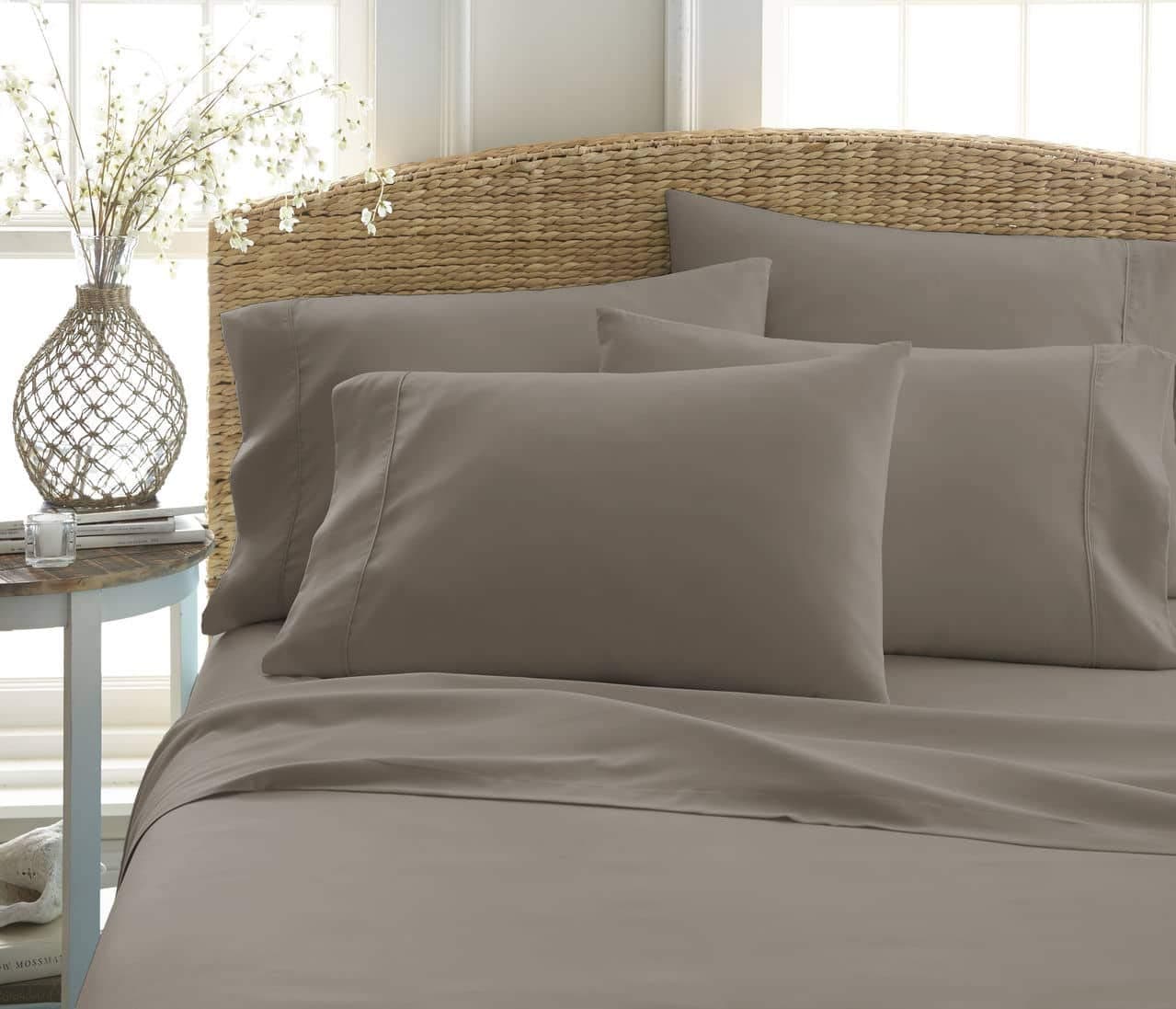 6 Piece Taupe King Size Linen Bed Sheet Set