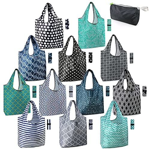 BeeGreen Foldable 50LBS Extra Large Reusable Grocery & Shopping Bags (10 Pack, Colorful)