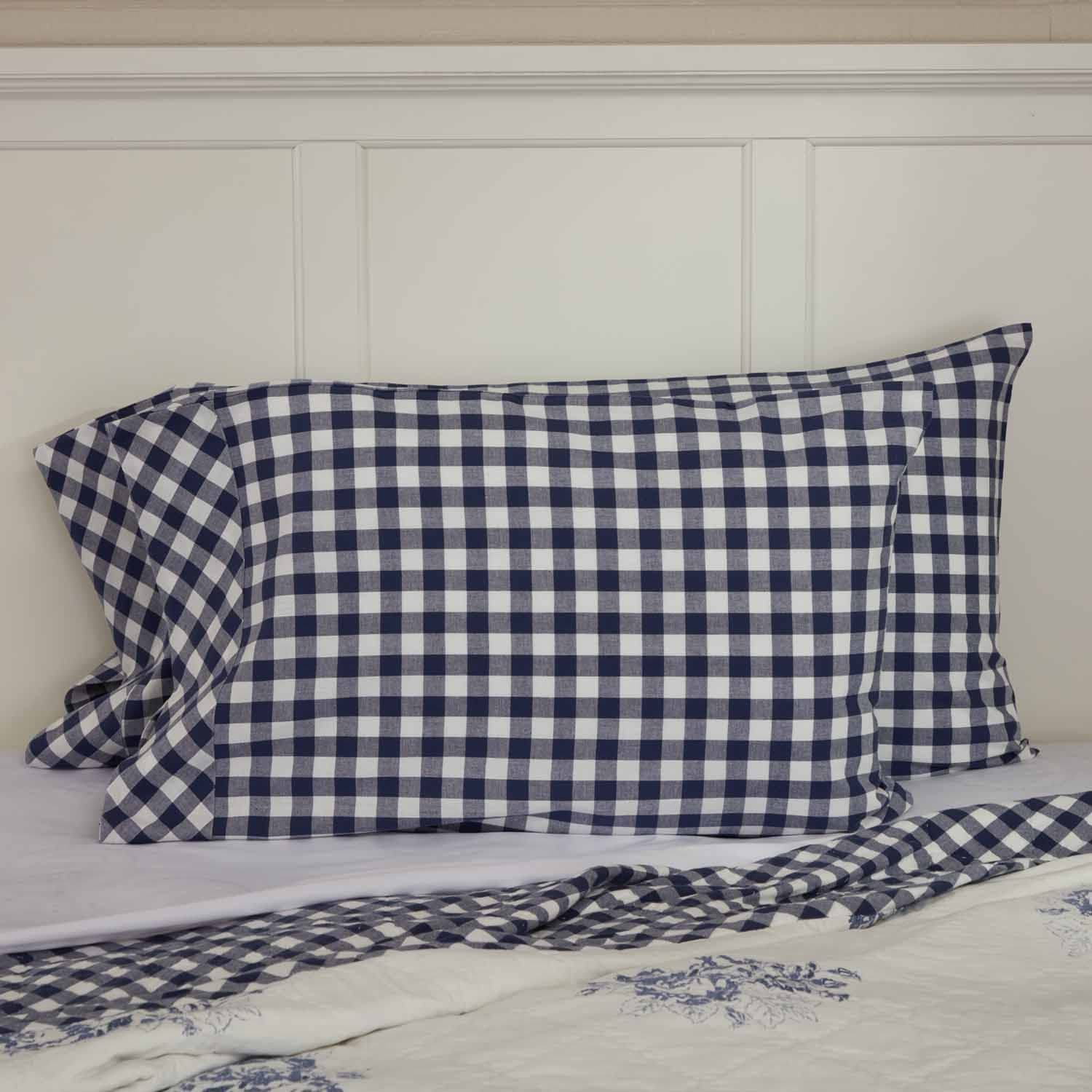 Piper Classics Vintage Blue Check Shams, Set of Two, 21" W x 27" L