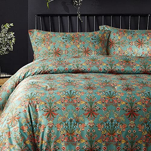 Ikawaapurry Queen Size Farmhouse Boho Comforter Set with Flowers Plants 3 Pcs Comforter 2 Pillow Shams