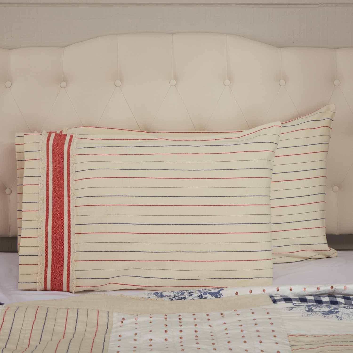 Piper Classics Red Grain Sack Stripe Pillow Cases, Set of 2