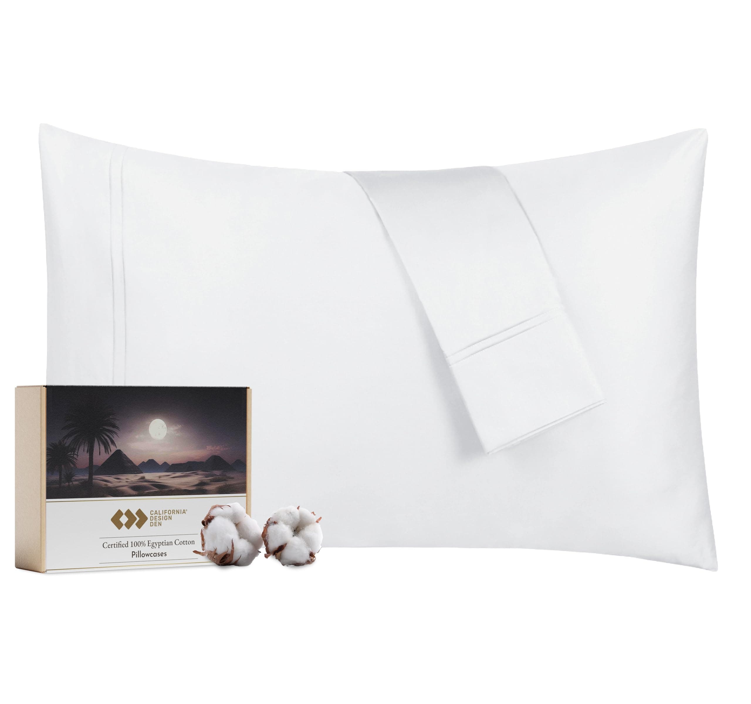 Luxury King Size 100% Egyptian Cotton Sateen Pillowcases Set, Bright White
