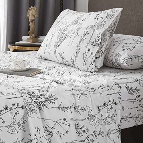 HYPREST Leaf Floral Deep Pocket Bed Sheets, 1800 Thread Count, Oeko-Tex Certified
