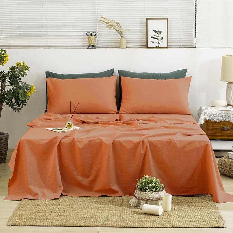 TUMEI 100% Natural Linen King Size Sheets Set - Soft & Durable 4PC Bedding