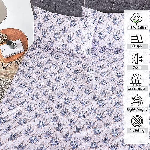 RUVANTI Queen Deep Pocket 4PC Cotton Percale Bed Linen Set