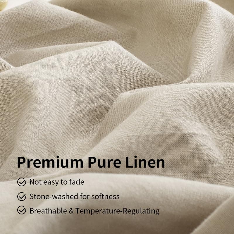 TUMEI 100% Natural Linen King Size Sheets Set - Soft & Durable 4PC Bedding