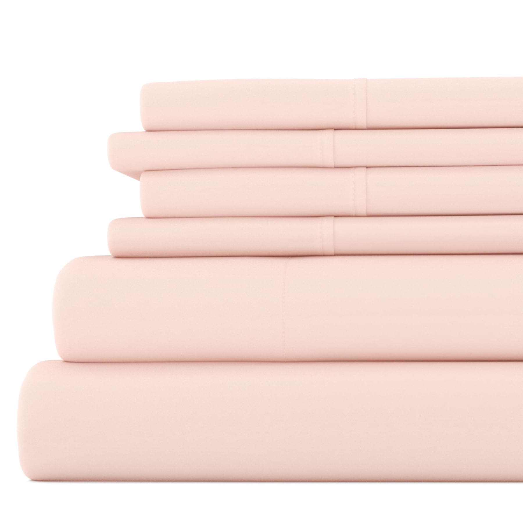 6 Piece Linen Bed Sheet Set, Blush, King Size