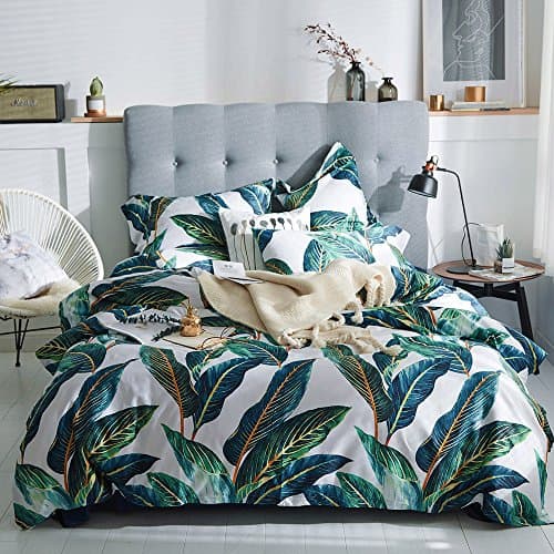 VM VOGUEMARKET Gold Green Flower Percale cotton Duvet Cover with Zipper Closure