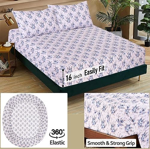 RUVANTI Queen Deep Pocket 4PC Cotton Percale Bed Linen Set