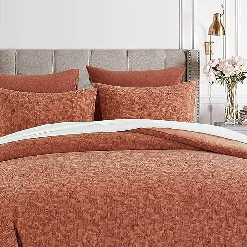 Burnt Orange Cotton Linen Queen Comforter Set