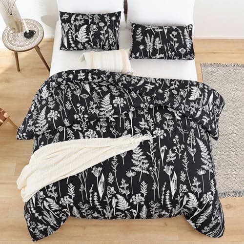 JANZAA Queen Oatmeal Floral Comforter Set with 2 Pillow Shams