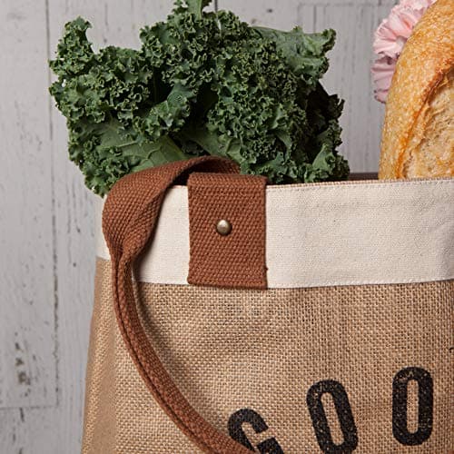 Burlap Market Tote: Goods and Provisions - 17 tall x 13.5 wide x 8.8 deep