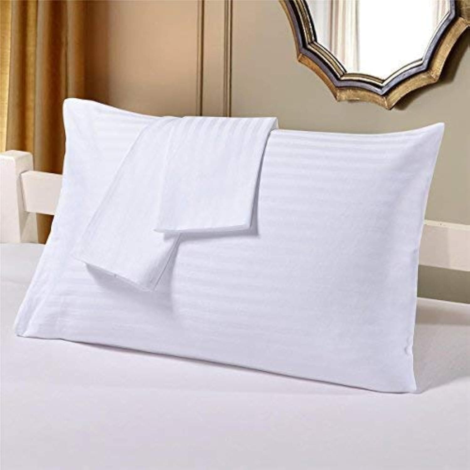 Luxury 100% Egyptian Cotton Queen Pillowcase, White Stripe (800TC)