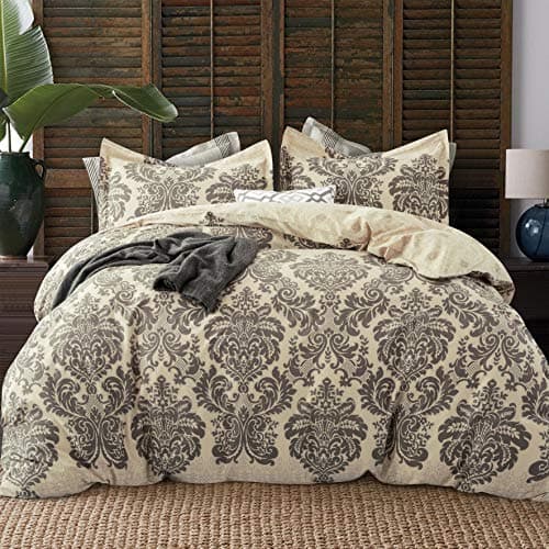 JUCFHY Queen Size Egyptian Cotton Damask Duvet Cover and Pillow Shams Set