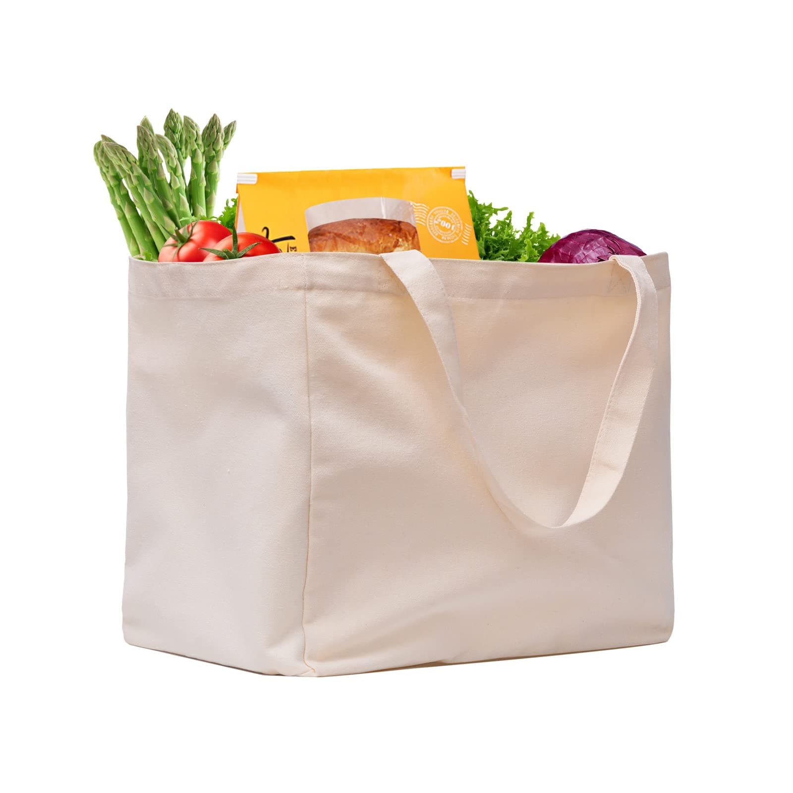 Canvas Reusable Grocery Bags with Handles, Foldable Large Tote Bag, Holds 60 lbs, Washable Eco-friendly Bags