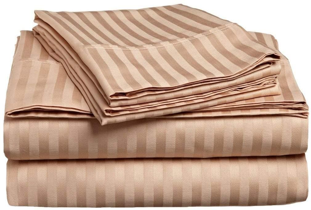 Authentic 1500 Thread Count Egyptian Cotton 4-PC Sheet Set (Queen, Beige Stripe)