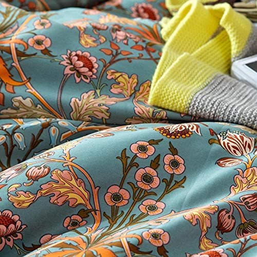 VM VOGUEMARKET Gold Green Flower Percale cotton Duvet Cover with Zipper Closure