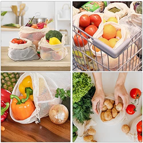 KerKoor Reusable Cotton Mesh Produce Shopping Bags, Eco-Friendly & Washable