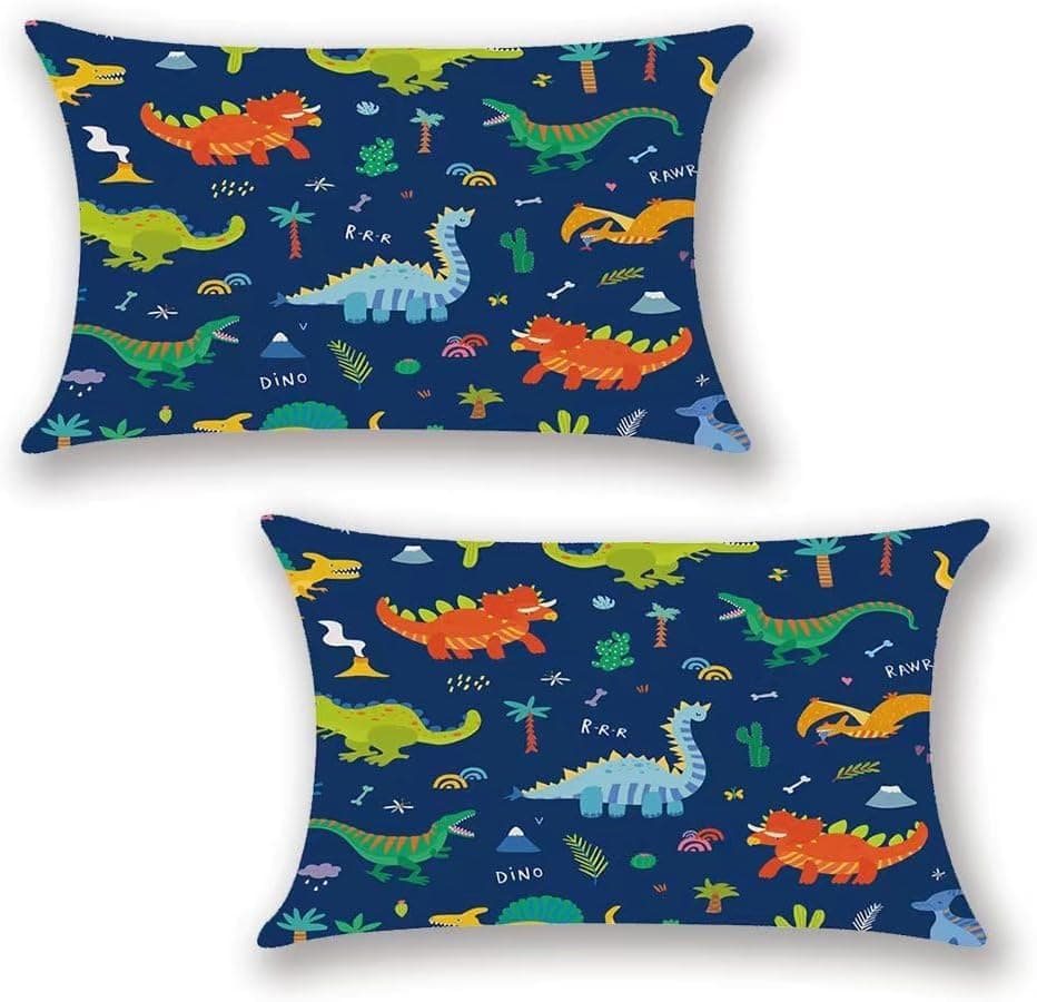 Dinosaur Lumbar Pillow Covers, 12x20 inch, Kids Dino Decor Cushion Cases