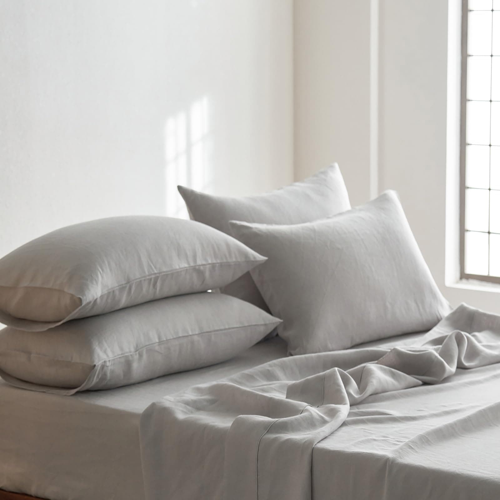 French Linen Pillowcases Queen Size Set of 2 - Solid Color, Breathable and Durable
