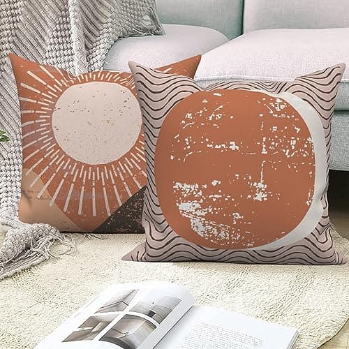 Boho Terracotta & Beige 20x20 Inch Abstract Sunrise Pillow Covers Set of 4