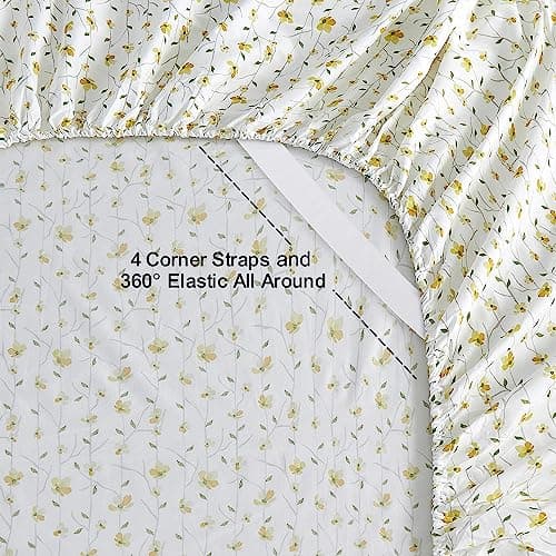 Yellow Floral Full Sheet Set - 4 Piece Soft Microfiber Fitted Sheets with 15 Deep Pocket