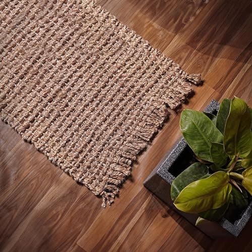 THE BEER VALLEY Natural Reversible Jute Rug - 2'x3' Farmhouse Accent